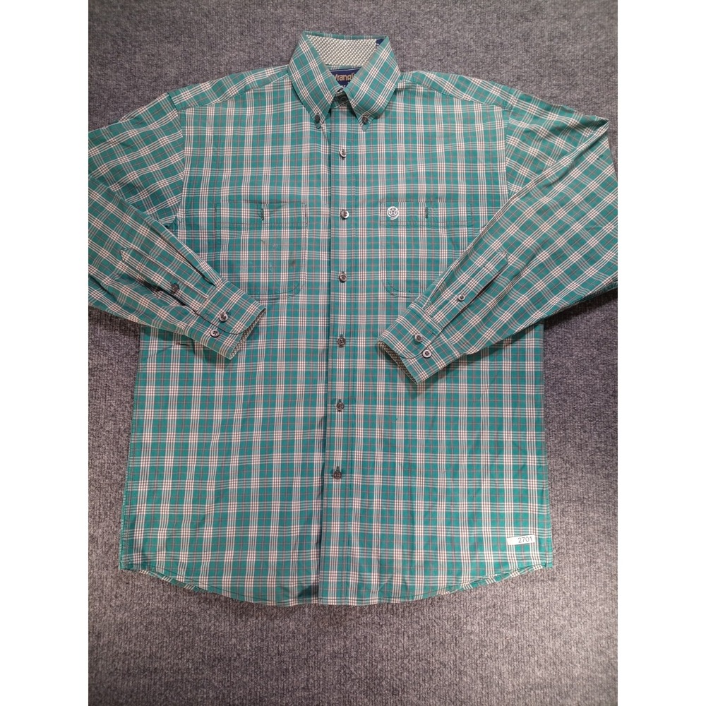 Wrangler George Strait Mens Blue White Check Button Down Shirt M (Small Holes)